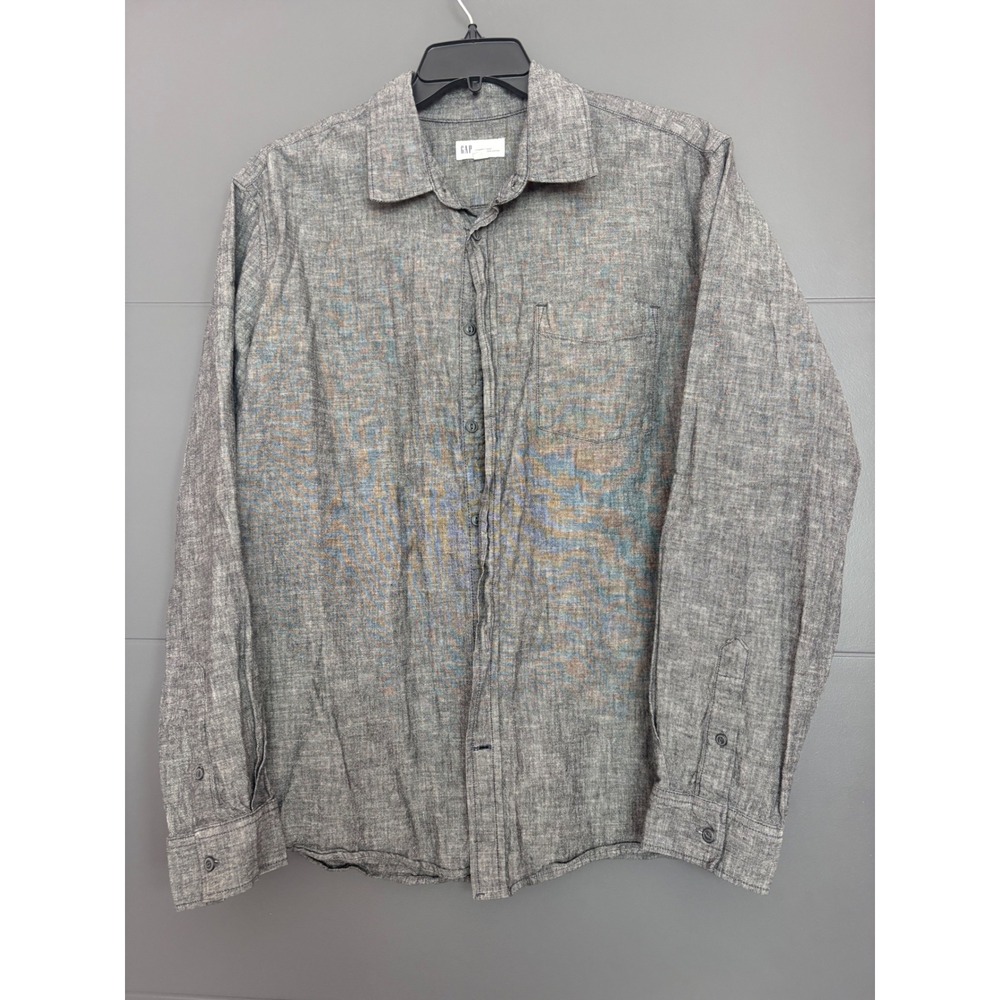 Gap Womens XL Grey Chambray Shirt 100% Cotton‎ Long Sleeve Button Down Pocket